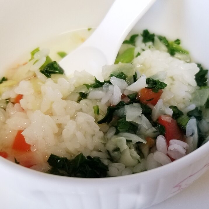 離乳食後期 パプリカ 小松菜 玉ねぎの醤油おじや レシピ 作り方 By Janbo 楽天レシピ